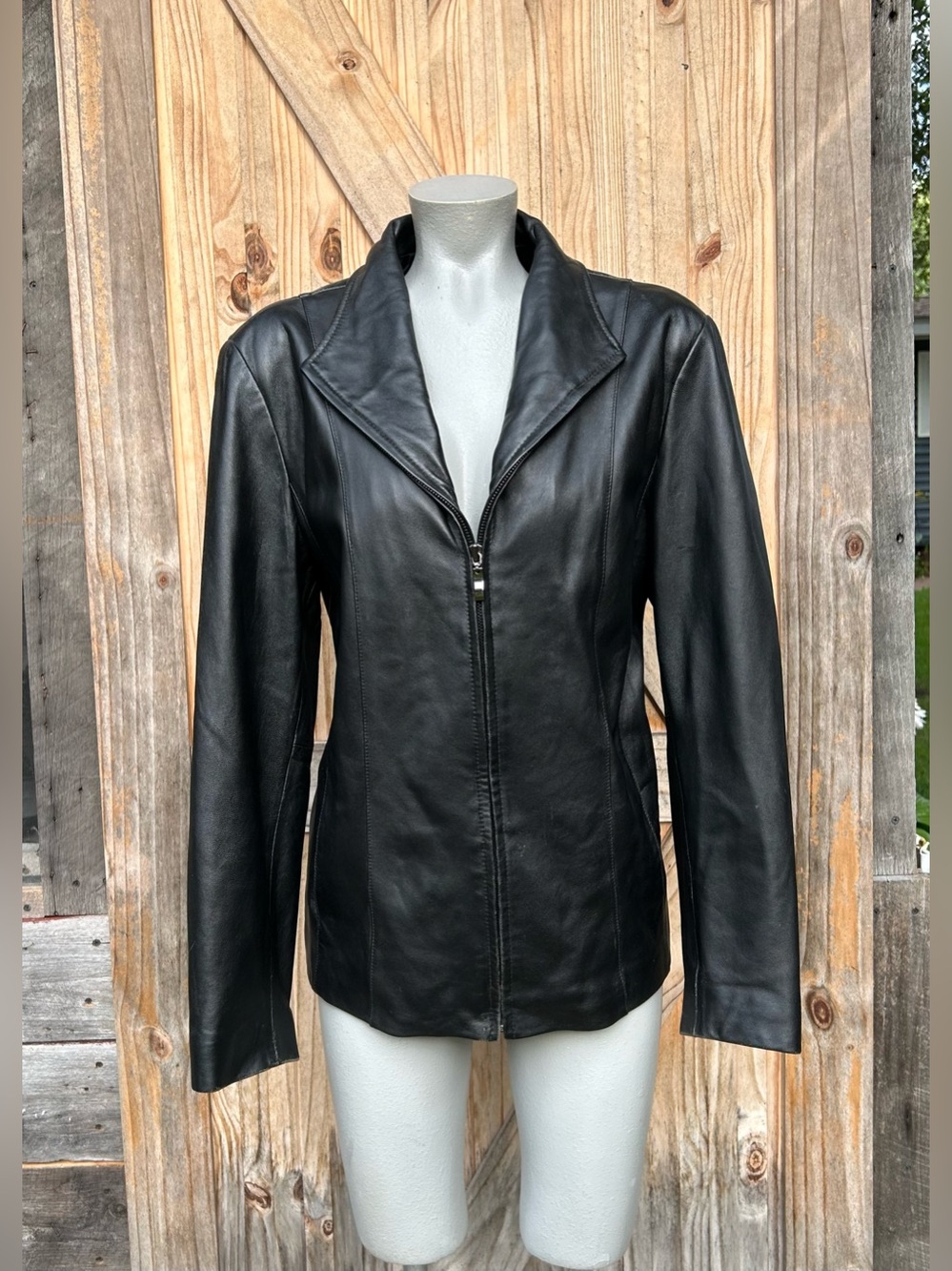Vintage 90s Worthington Womens Black Genuine Lambskin Leather Zip Jacket~L~